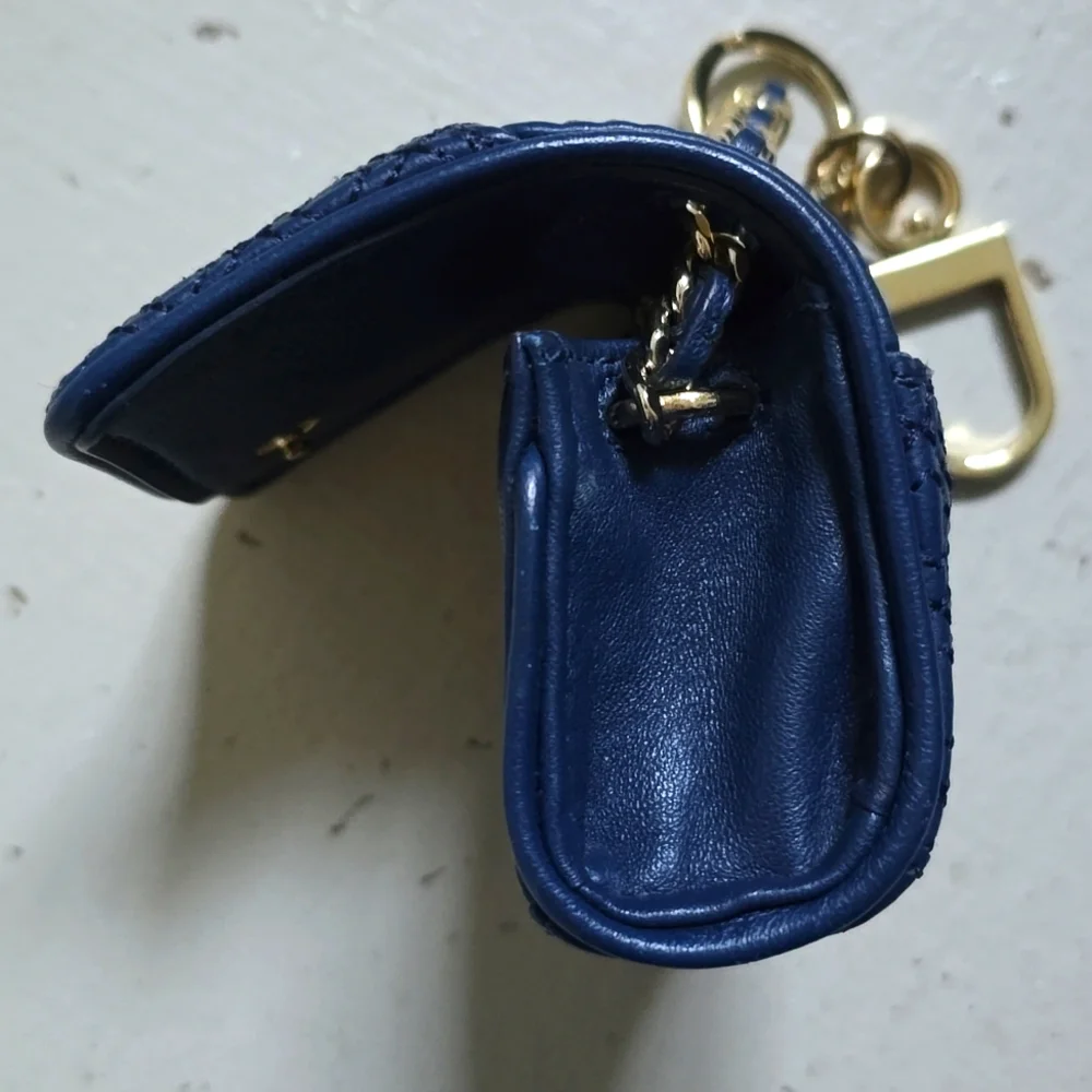 Tory Burch Blue Leather Quilted Mini Purse Charm Keychain